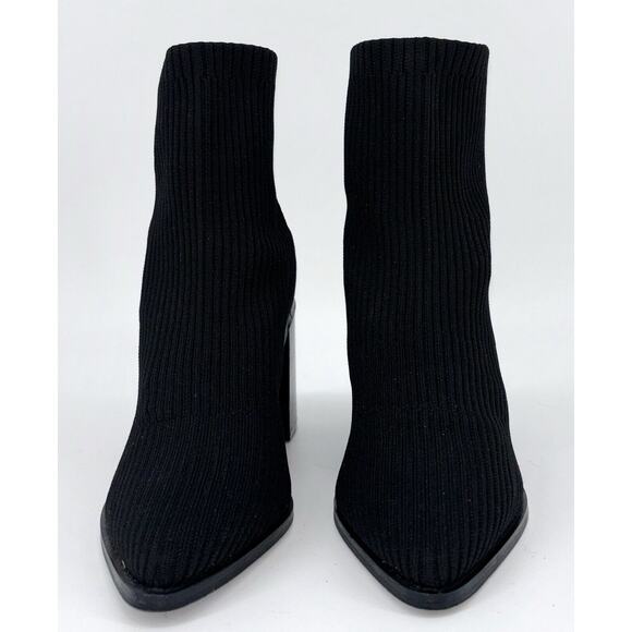 LULUS Farlie Ribbed Knit Pointed Toe Sock Boots Black Size 8 Block Heel Ankle - Picture 2 of 10